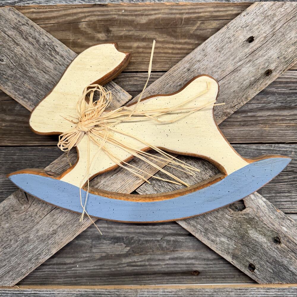 Country Chic Wooden Rocking Rabbit Wall Decor, Whimsical Easter Spring Decor